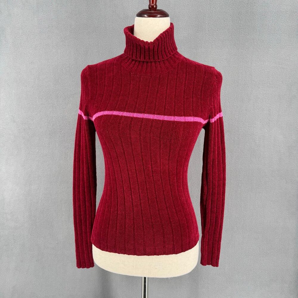 Vtg Y2K 00s Energie Chenille‎ Turtleneck Maroon Sweater M Cozy Indie Vanguard